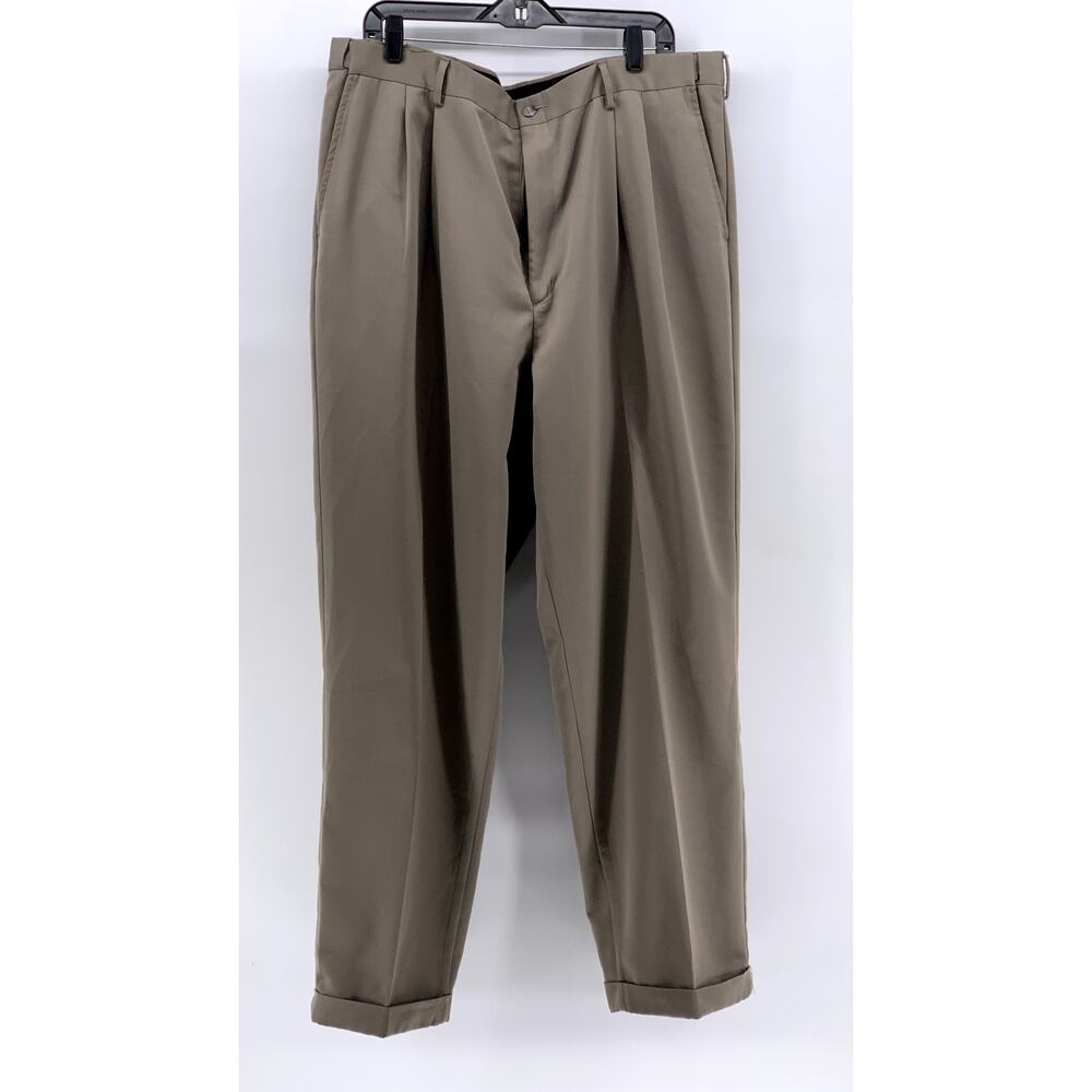 BILL BLASS Men's Vintage y2k Straight Leg Cuffed Tan Flat Front Pants SZ 40x32